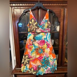 Becky & Max Dress Womens 4 Multicolor Floral Spaghetti Strap A-Line Dress EUC